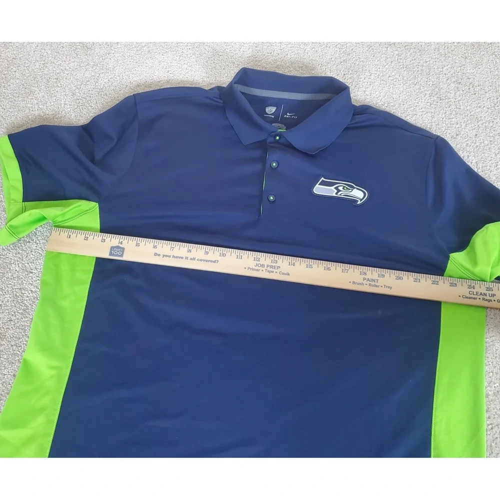 Nike Men's Polo Shirt Size  XL Navy Blue Green‎ Dri-Fit Sleeve